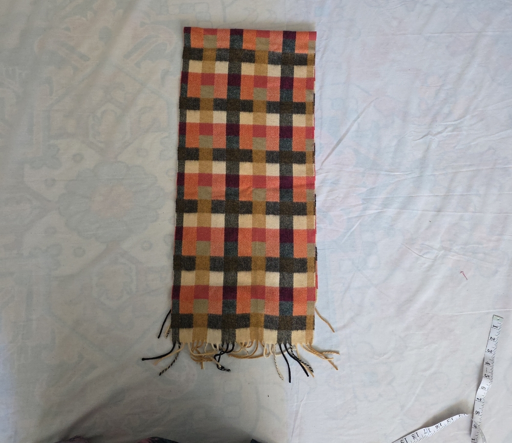 Plaid Wool Scarf in Red, Black, and Tan